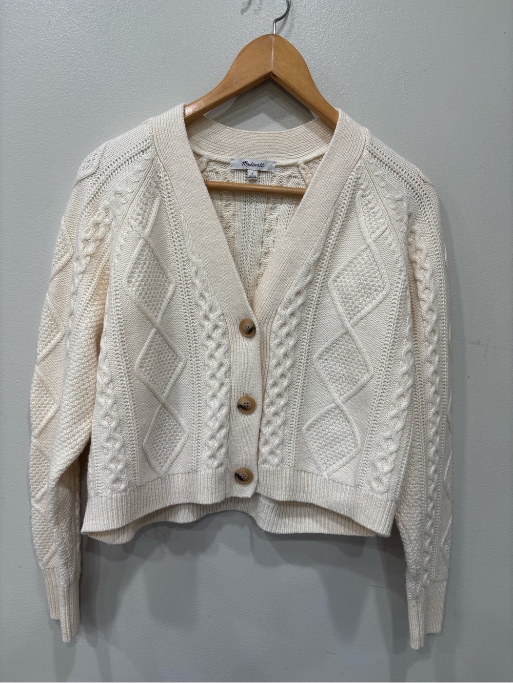 Madewell Wool Blend Cropped Cable Knit m Cardigan Sweater Women’s Size Small